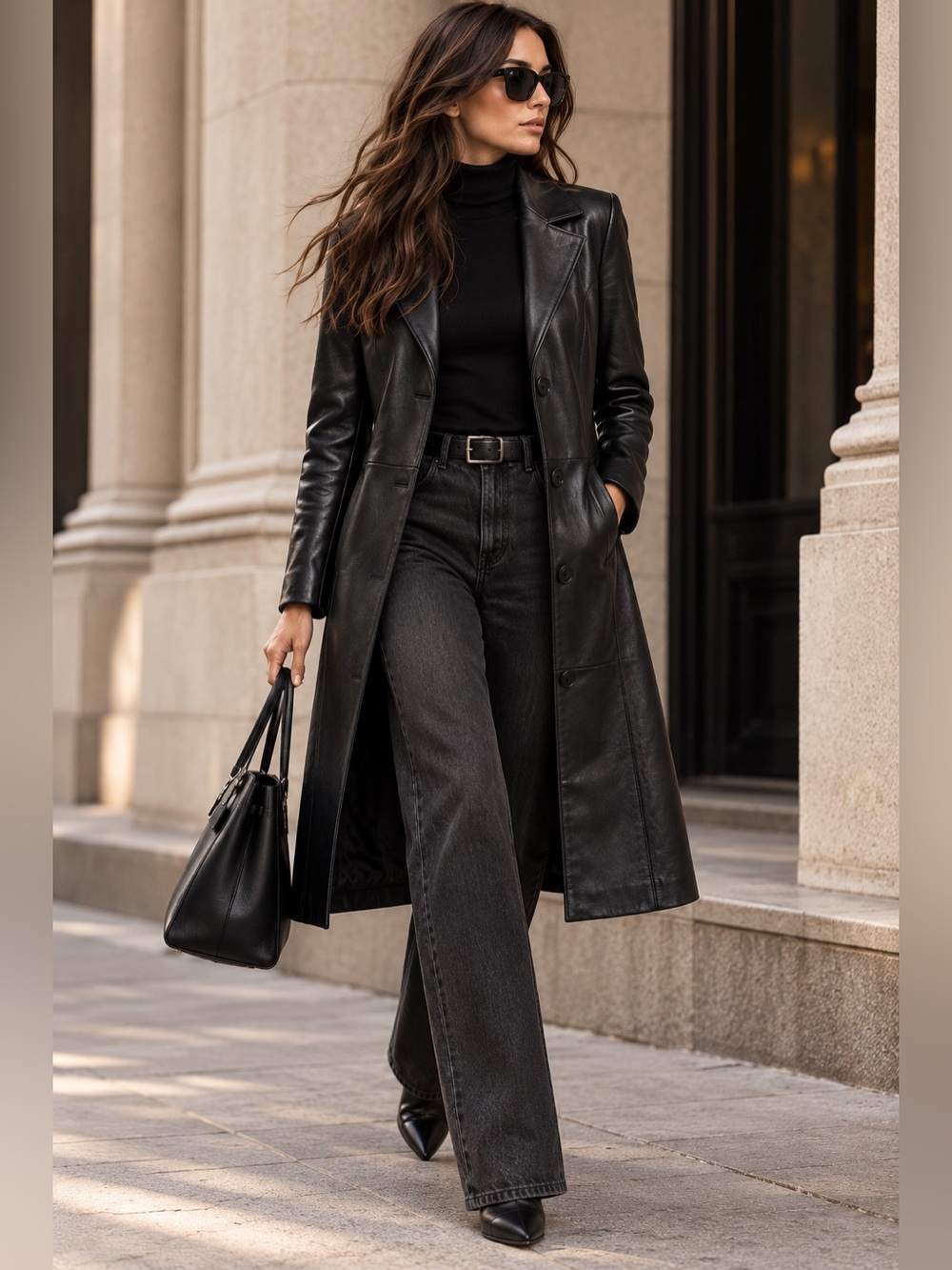 ADLER COLLECTION VINTAGE GENUINE LEATHER LONG COAT – BLACK – SIZE L